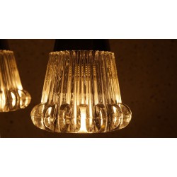 Zware vintage design hanglamp 5 dikglazen kelkjes