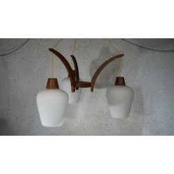 Mooie vintage hanglamp - melkglas - hout