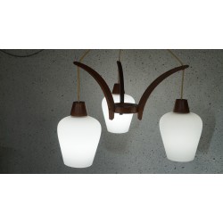 Mooie vintage hanglamp - melkglas - hout