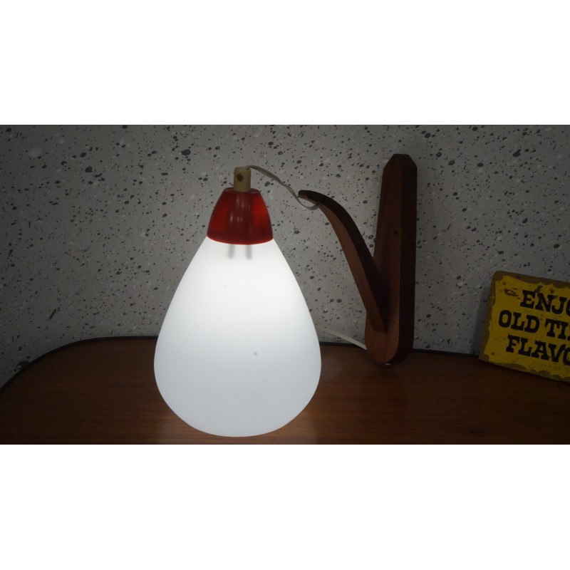 Leuk vintage wandlampje - hout melkglas