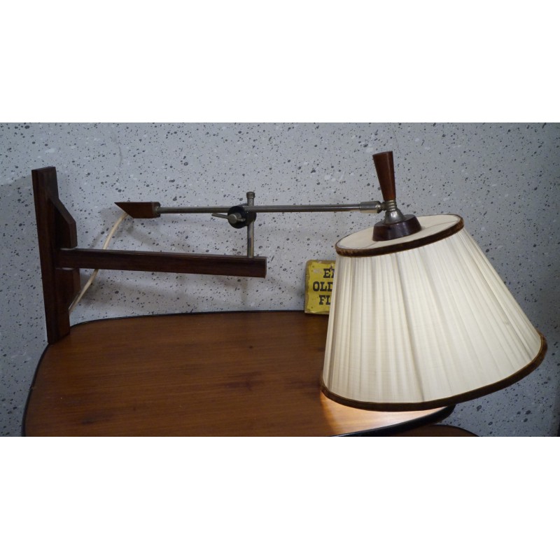 Mooie vintage wandlamp - hout, metaal, stof