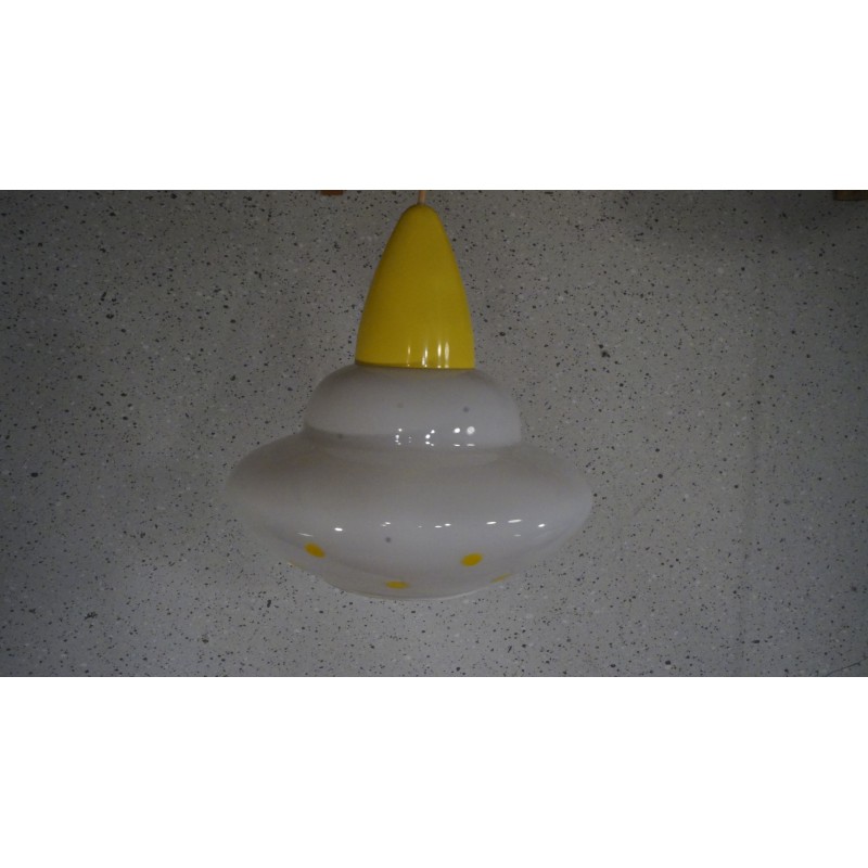 Vrolijk melkglazen hanglampje met gele stippen