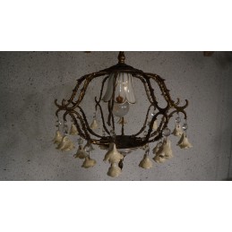 Bijzondere authentieke plafondlamp - messing porselein