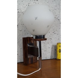 Vintage wandlampje - palissander, chroom en melkglas