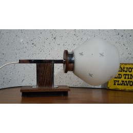 Vintage wandlampje - palissander, chroom en melkglas