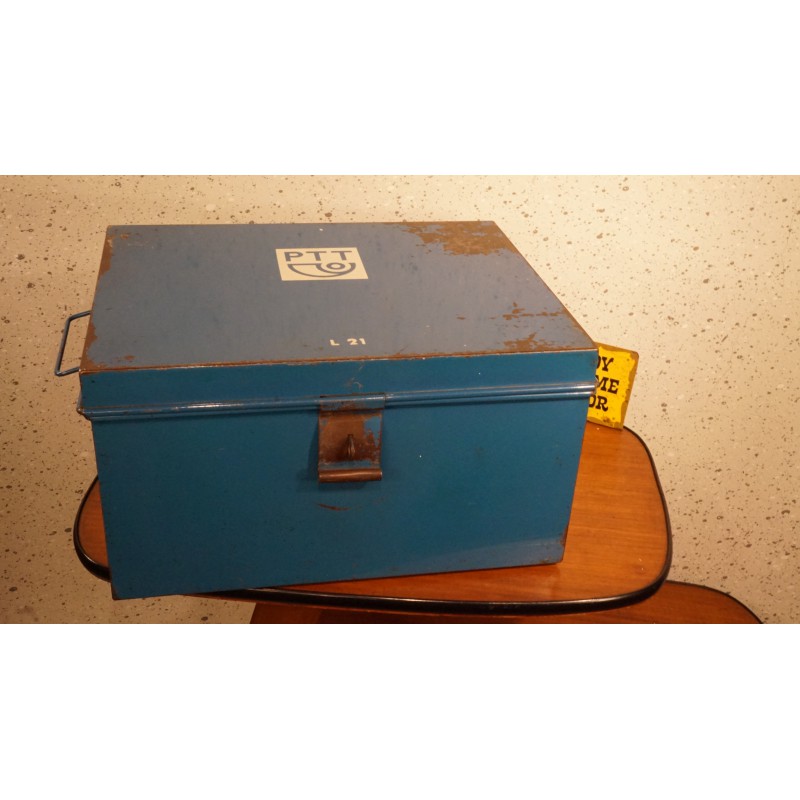 Hele mooie blauwe metalen PTT sorteerdoos - opbergblik