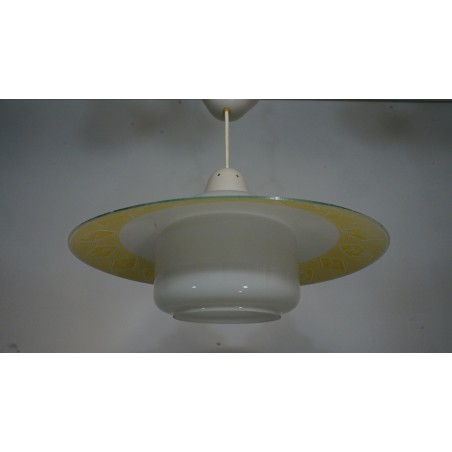 Bijzondere mooie glazen hanglamp met glazen schotel