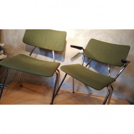 Setje (2) vintage buizenframe stoelen - groen - stof