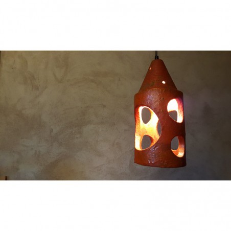 Set van 2 vintage aardewerk hanglampen - oranje