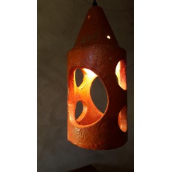 Set van 2 vintage aardewerk hanglampen - oranje
