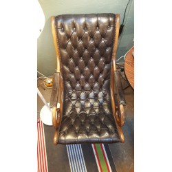 Vintage William IV Style Campeche Fauteuil - Zwart leer